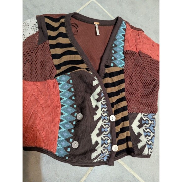Free People Cropped Patchwork Cardigan Size S - Picture 12 of 15